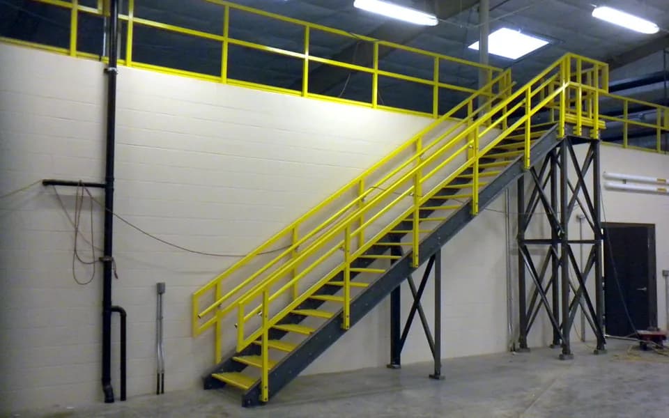Yellow pultruded FRP structural profiles used for handrails and stairs