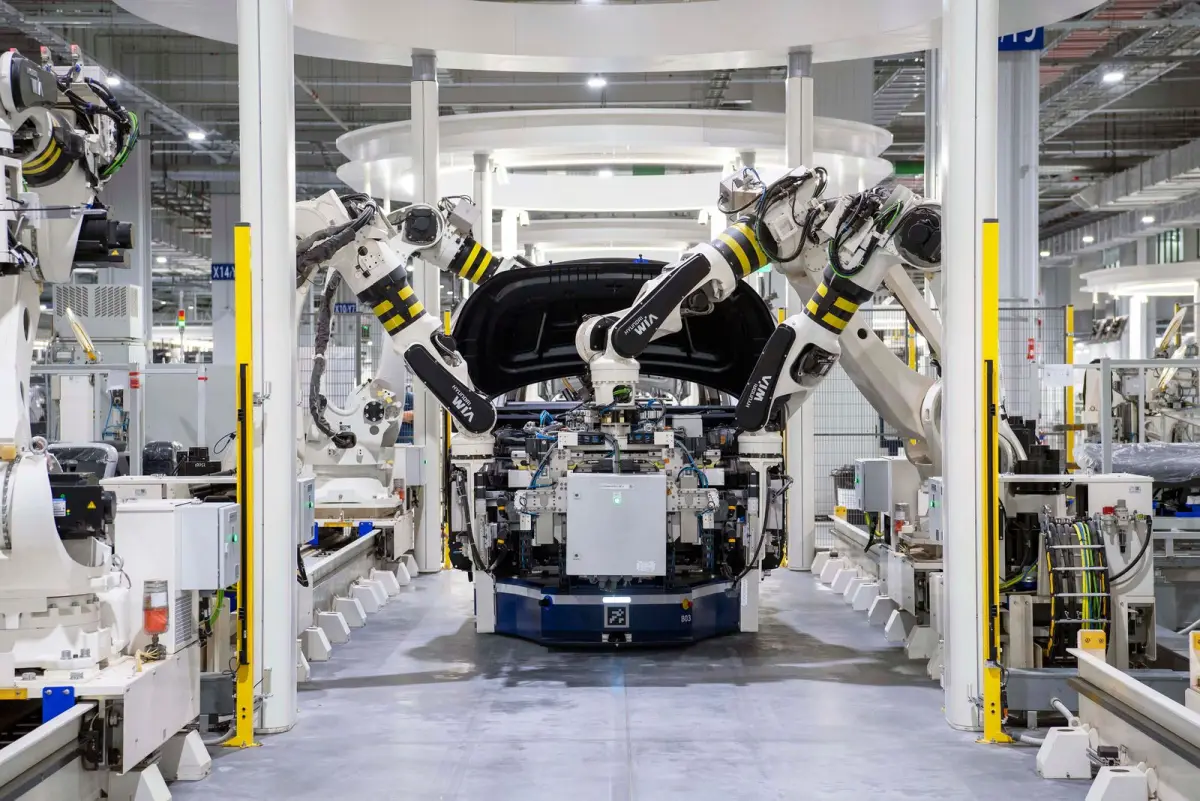 Robotic automotive production line representing composite vehicle applications