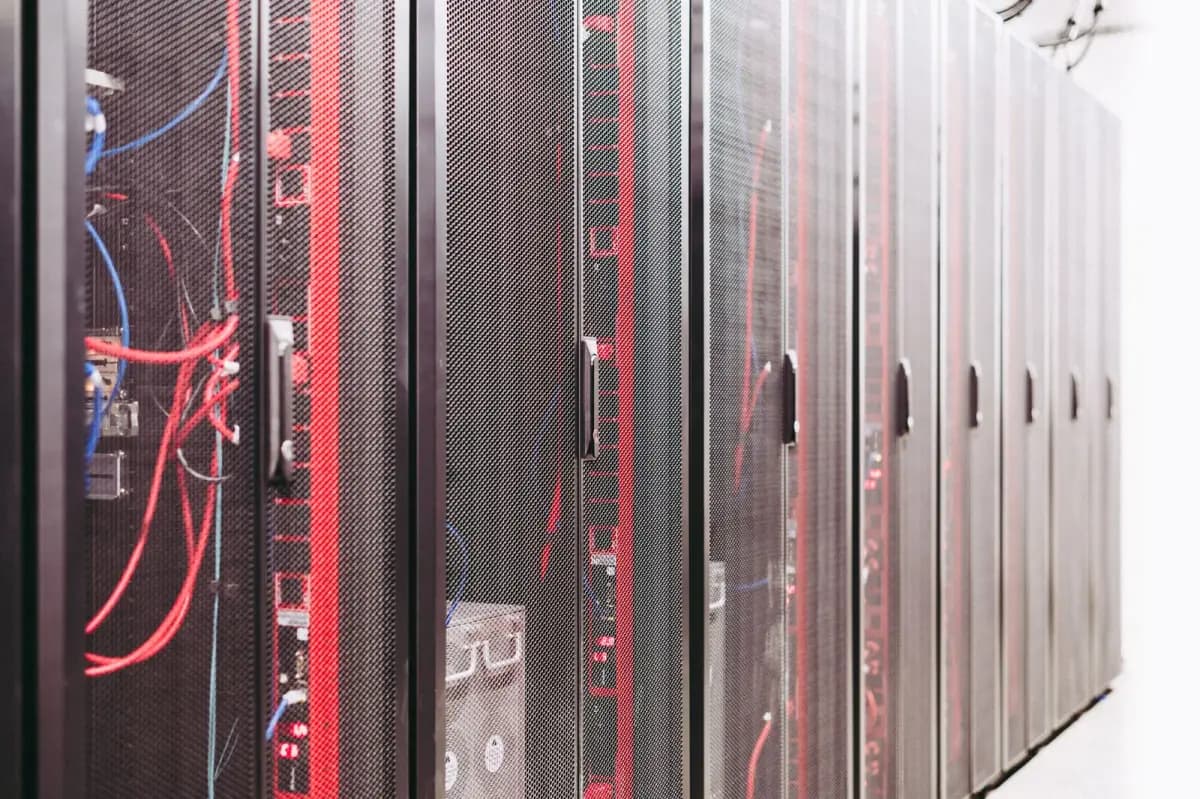 Rows of server racks representing FRP telecom and data-center infrastructure applications