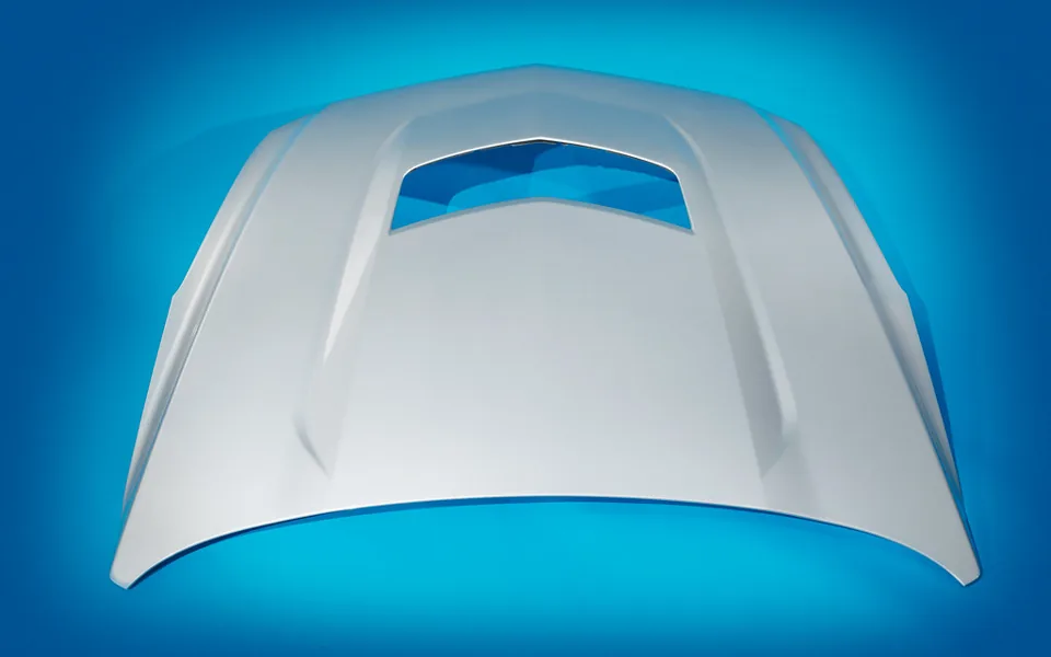 Compression-molded composite automotive hood panel